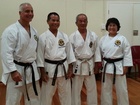 Kuvassa vasemmalta senseit Elias Kattan 6. dan, Masanari Kikugawa 9. dan, Yusho Okuma 9. dan ja Katsuko Kikugawa 5. dan