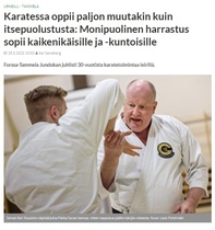 Forssa-Tammela Jundokanin 30-vuotisjuhlaleiri toukokuu 2022
Juttu Forssan Lehdessä 29.5.2022, kuvassa Juha-Pekka Sura 3. dan (vas.) ja sensei Kari Kuusisto 6. dan